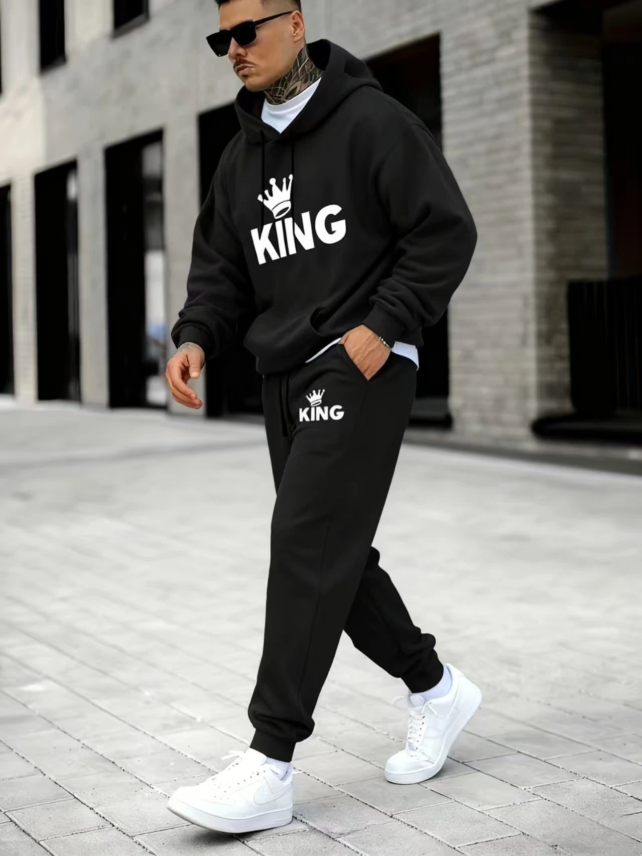 Guangdong Men Printed Autumn Winter Sweatshirt Sweatpants Set