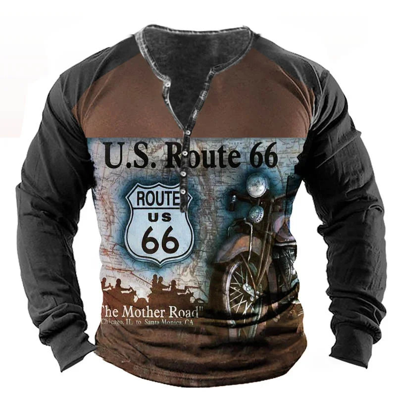 Vintage CN Sichuan Jiangxi Route 66 Graphic Long Sleeve Tee