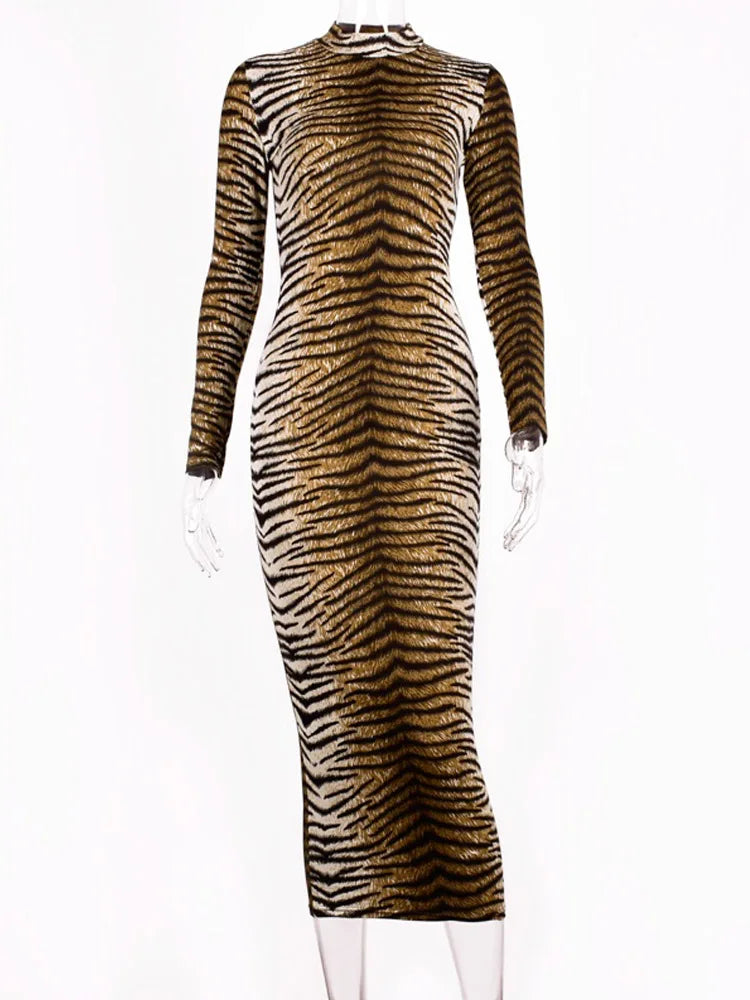Leopard Print Long Sleeve Bodycon Dress For Women Party