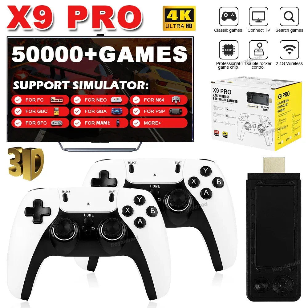 Ispoofer X9 Pro Retro Game Console 4K With Dual Controllers