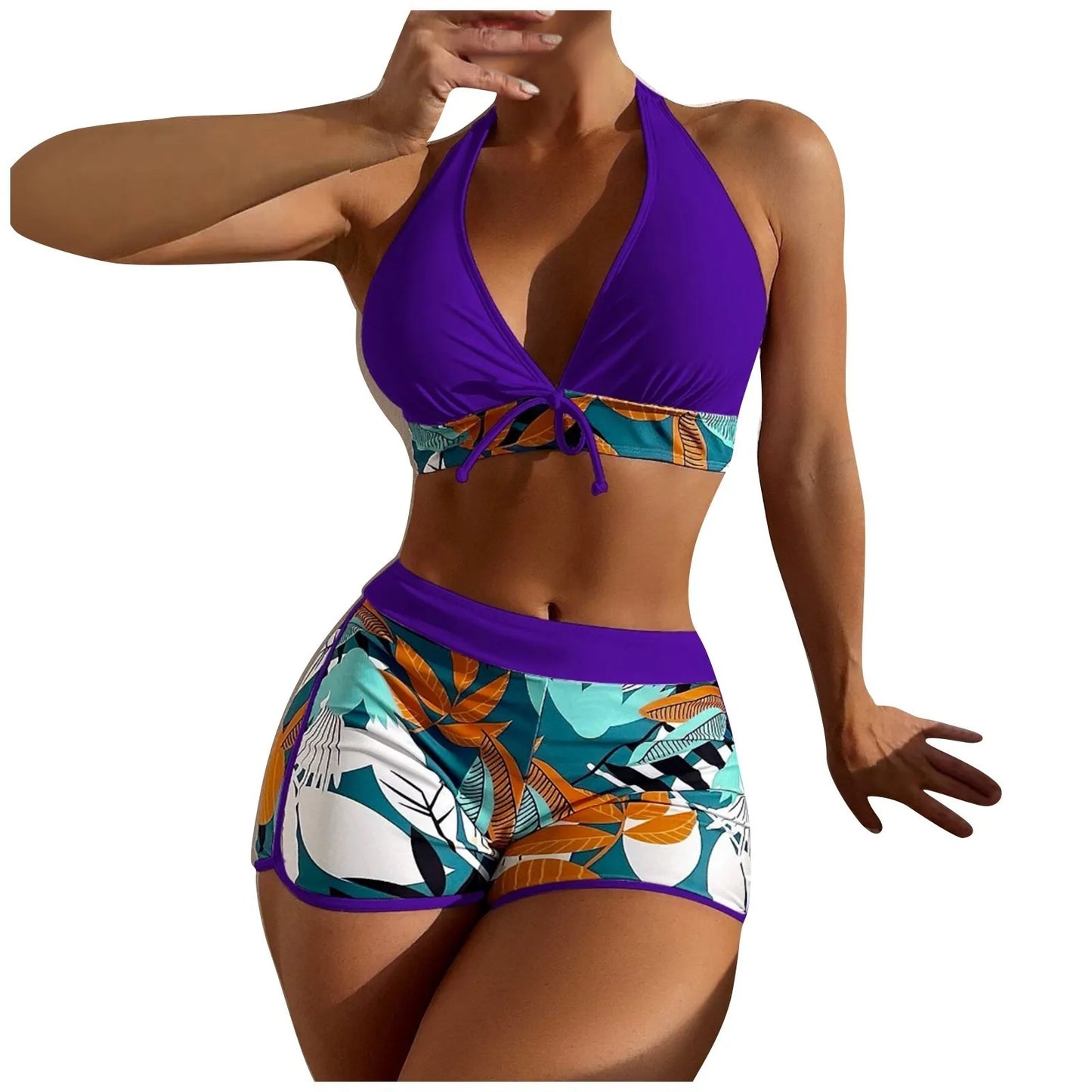High Waist Plant Print Bikini Set Women Two Piece Swimsuit