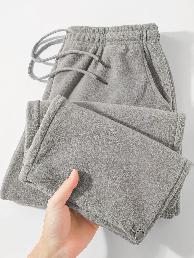 Nevettle Vintage Winter Fleece Pants Men Wide Leg Joggers