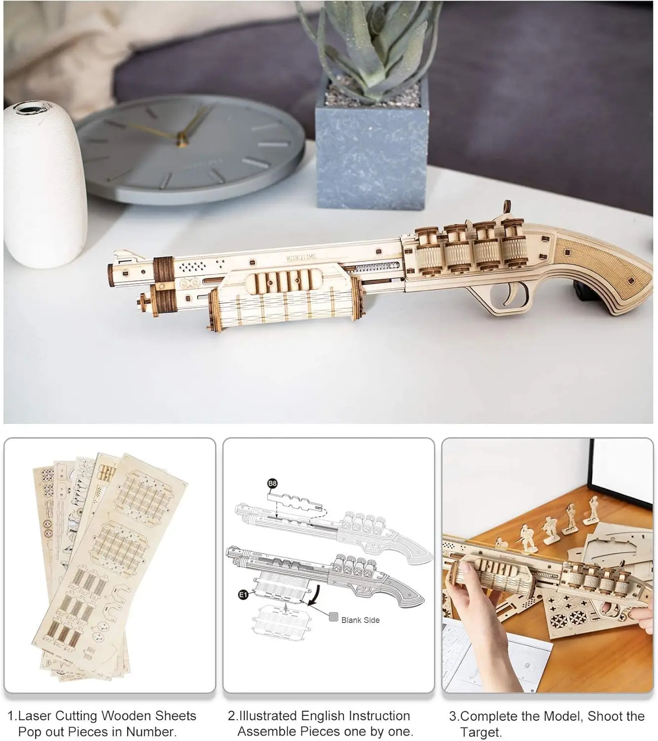 Robotime Rokr Corsac M60 Toy Gun 3D Wooden Puzzle Kit