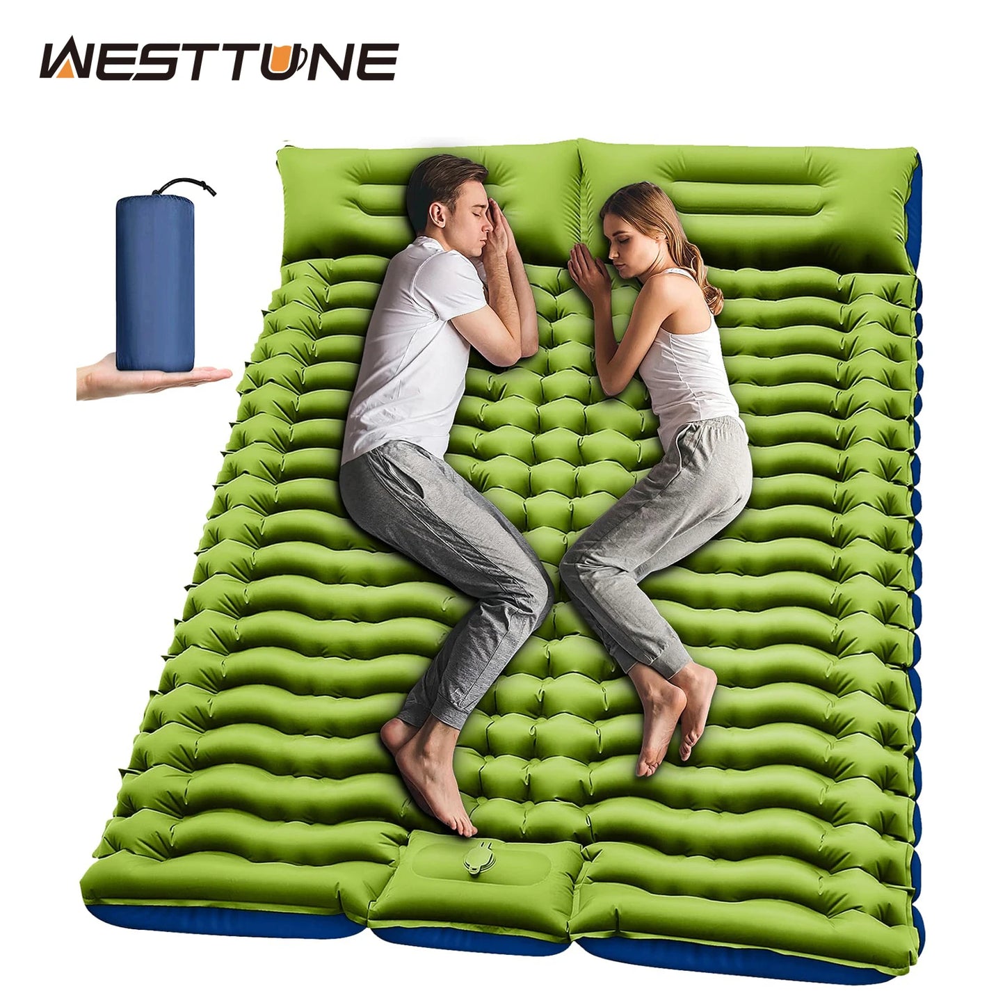 WESTTUNE Double Sleeping Pad With Built In Pump Backpacking