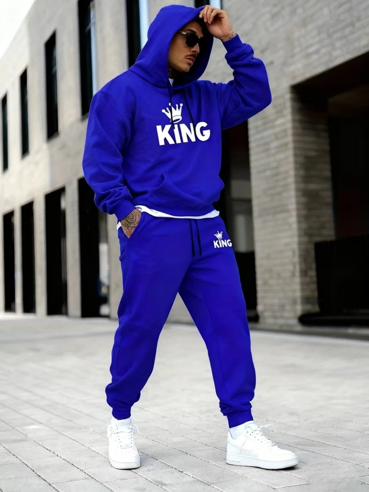 Guangdong Men Printed Autumn Winter Sweatshirt Sweatpants Set