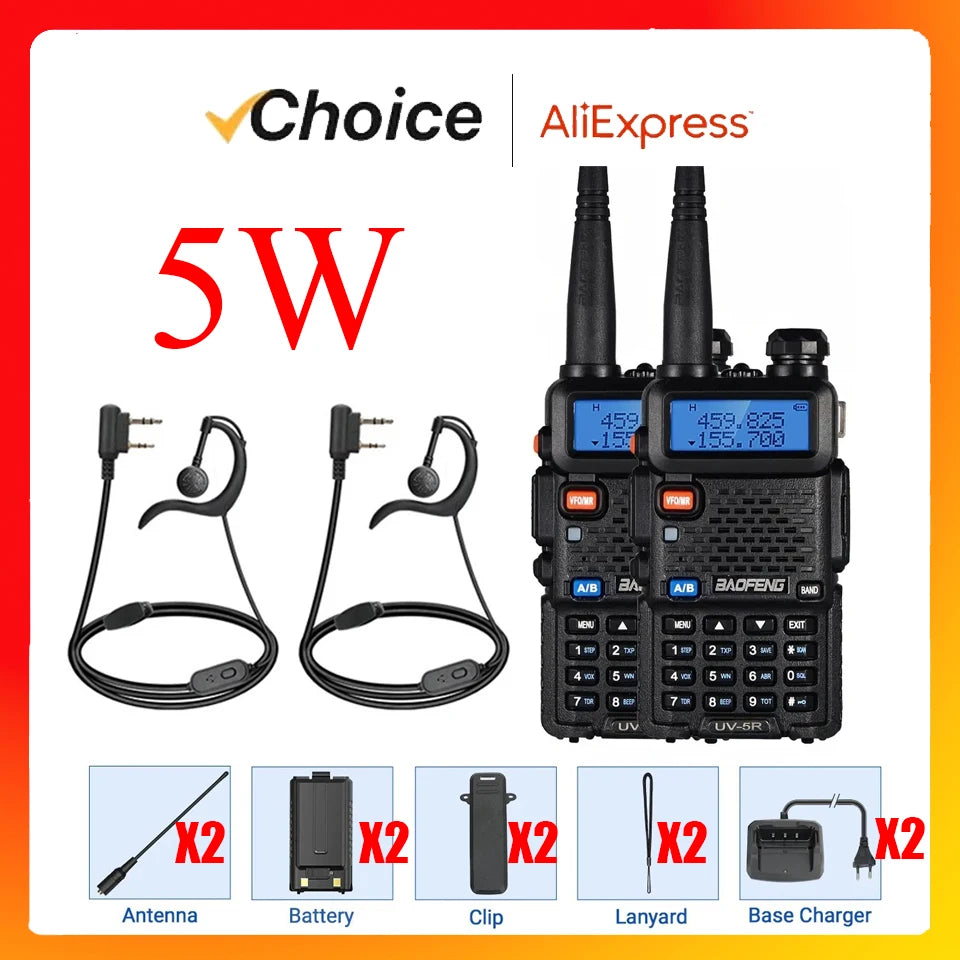 BAOFENG UV5R Dual Band Two Way Radio 5W 2 Pack Portable