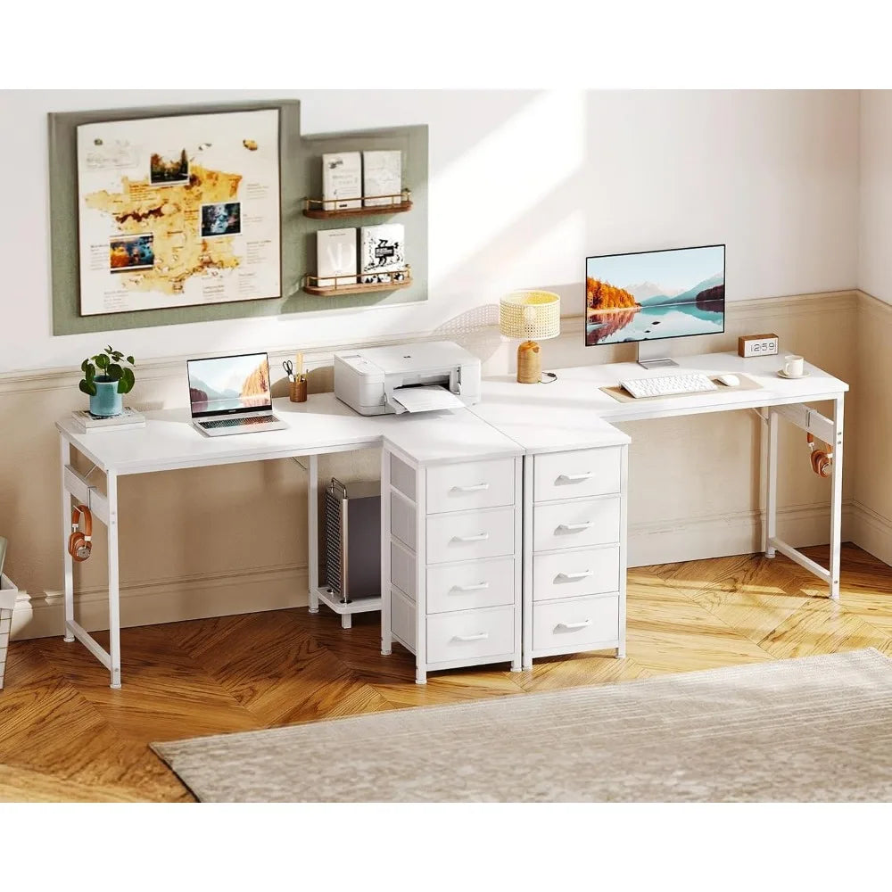 Color L Shaped Desk With 4 Drawers CPU Stand Hook Mount
