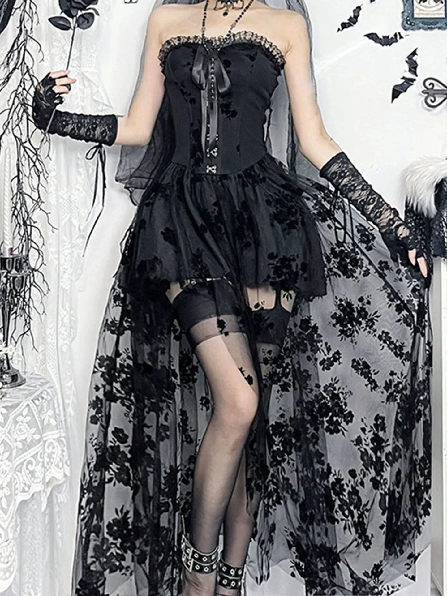 XBTCLXEBCOCN Velvet Lace Off Shoulder Maxi Dress For Women