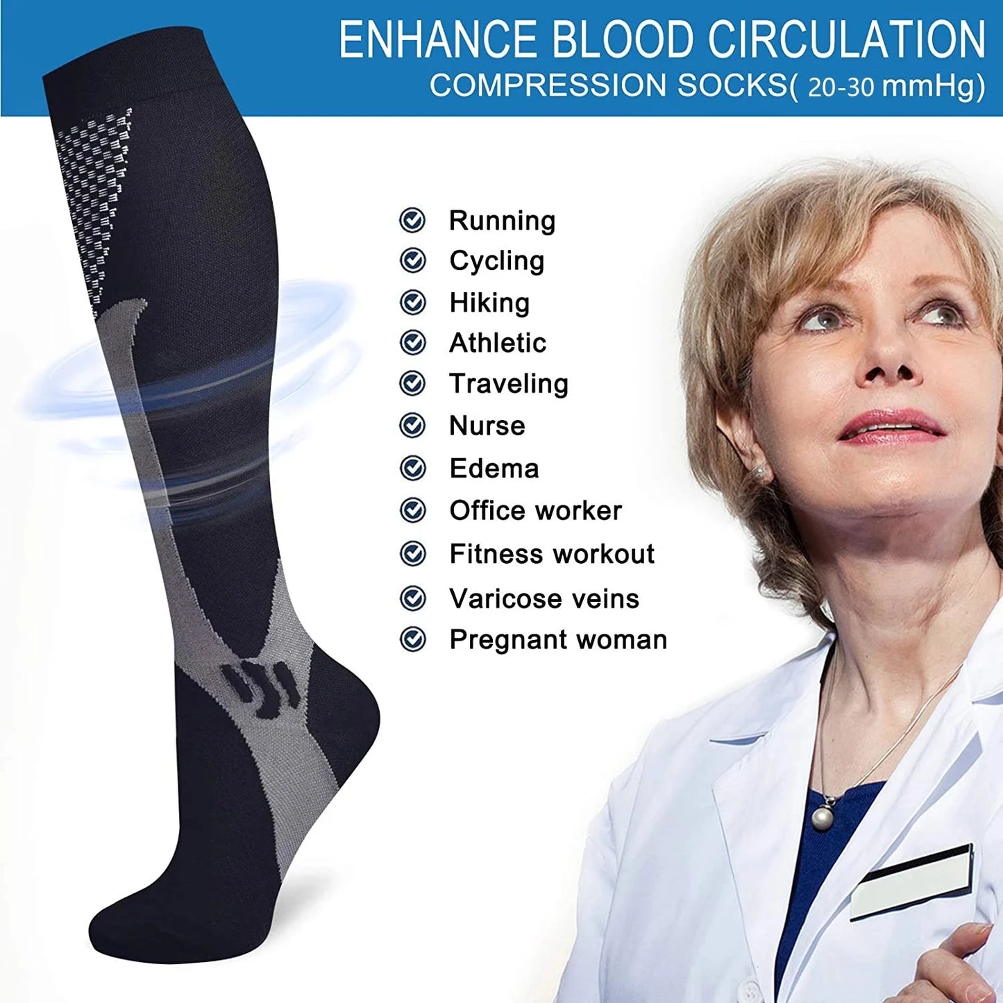 CN Men Women Compression Socks 20 30 Mmhg Anti Fatigue