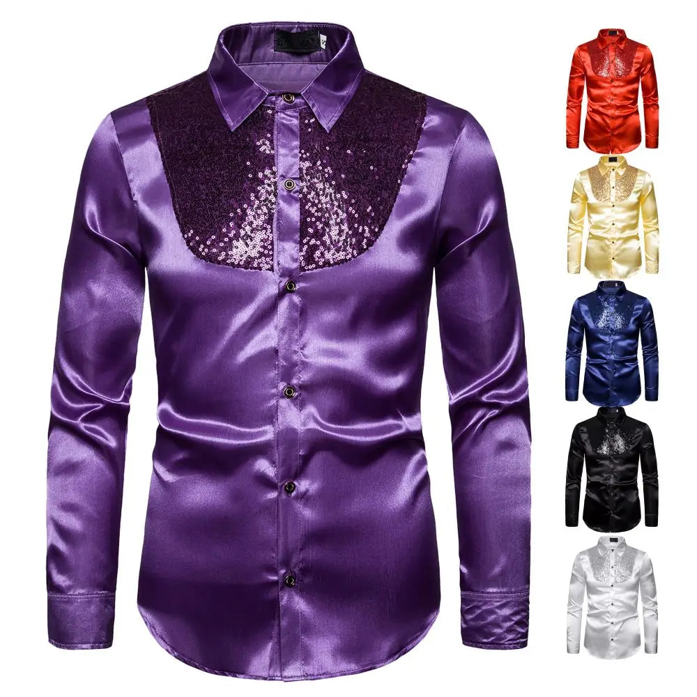 CN Zhejiang Mens Glitter Sequin Shirt Party Wedding