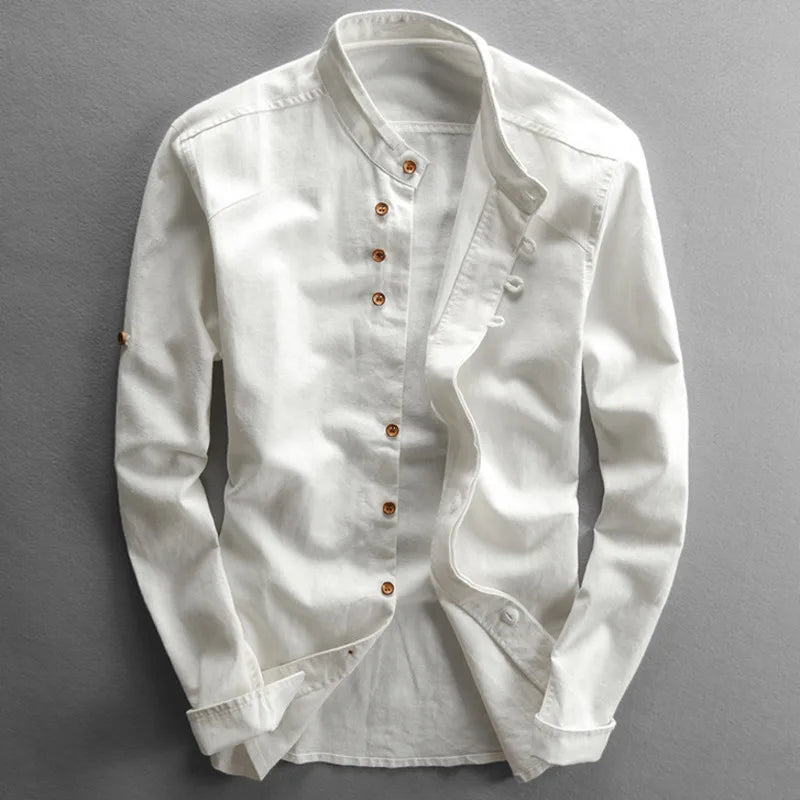 Leviortin Mens Linen Cotton Shirt Harajuku Stand Collar