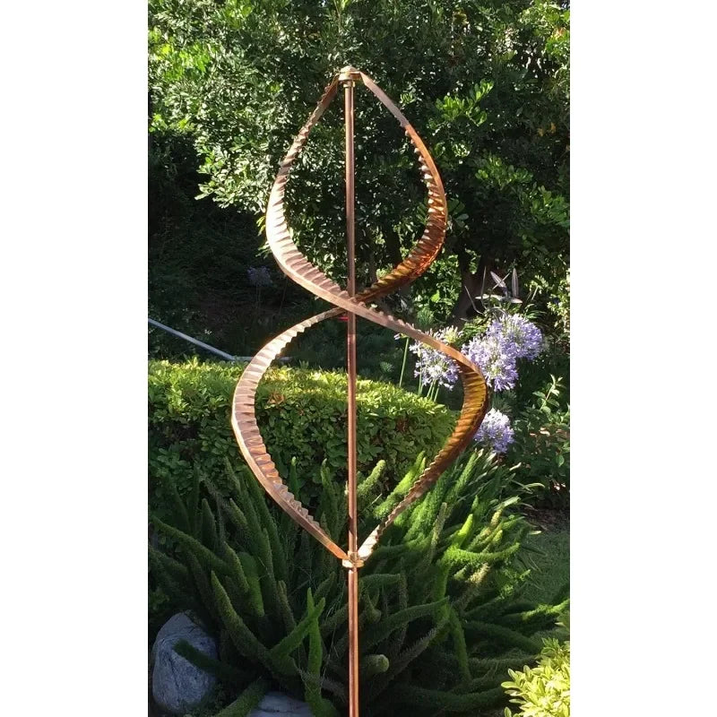 Wind Sculpture Kinetic Copper Dual Helix Spinner Decor