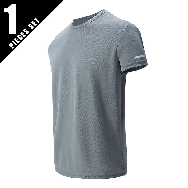Mens Quick Dry Short Sleeve Sports Tee Solid Color Top