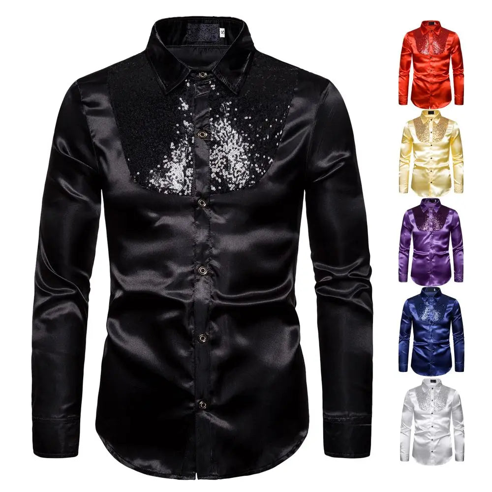CN Zhejiang Mens Glitter Sequin Shirt Party Wedding