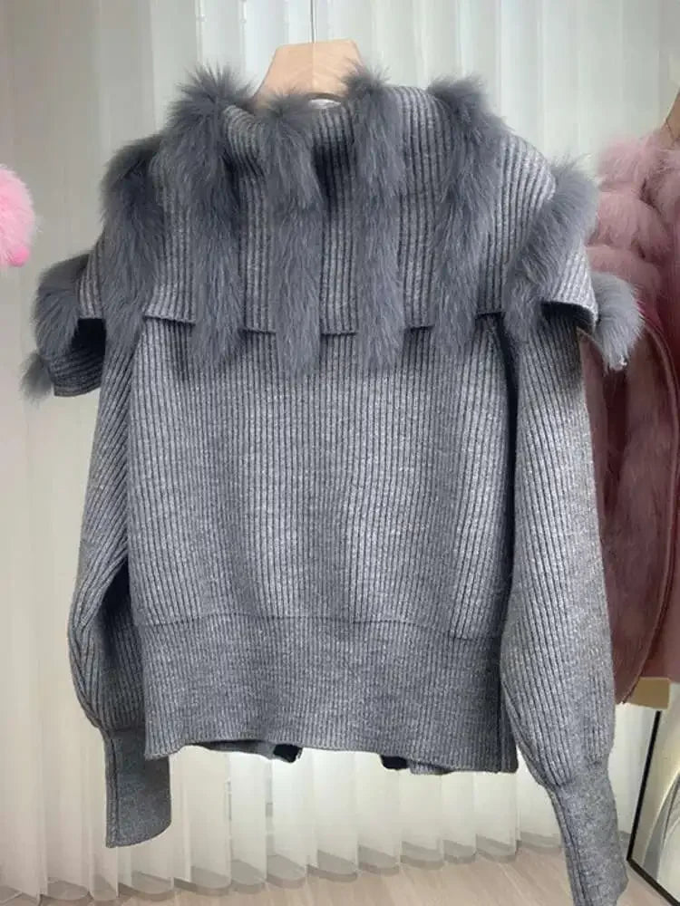 Fox Fur Coat Short Zipper Patchwork Plush Womens Outerwear