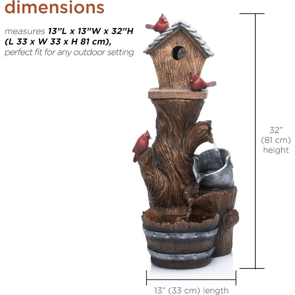 Alpine Outdoor Birdhouse Water Feature Cascading Fountain