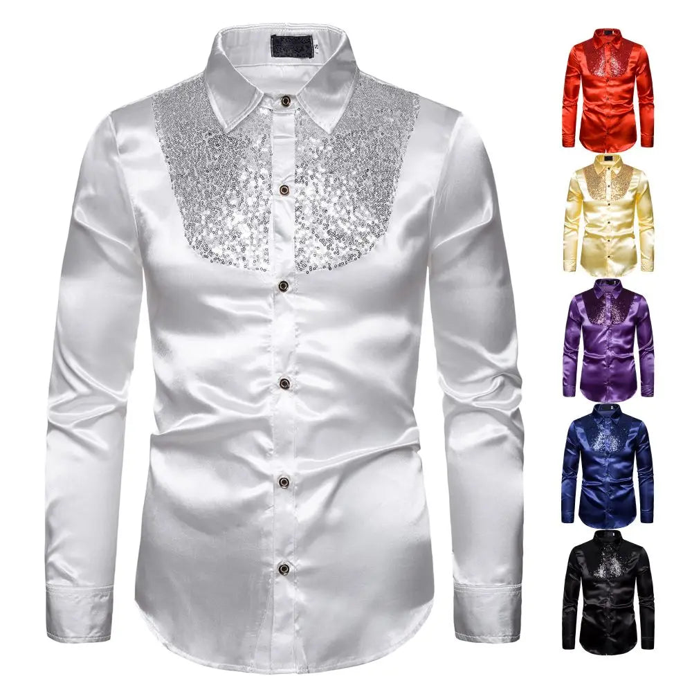 CN Zhejiang Mens Glitter Sequin Shirt Party Wedding
