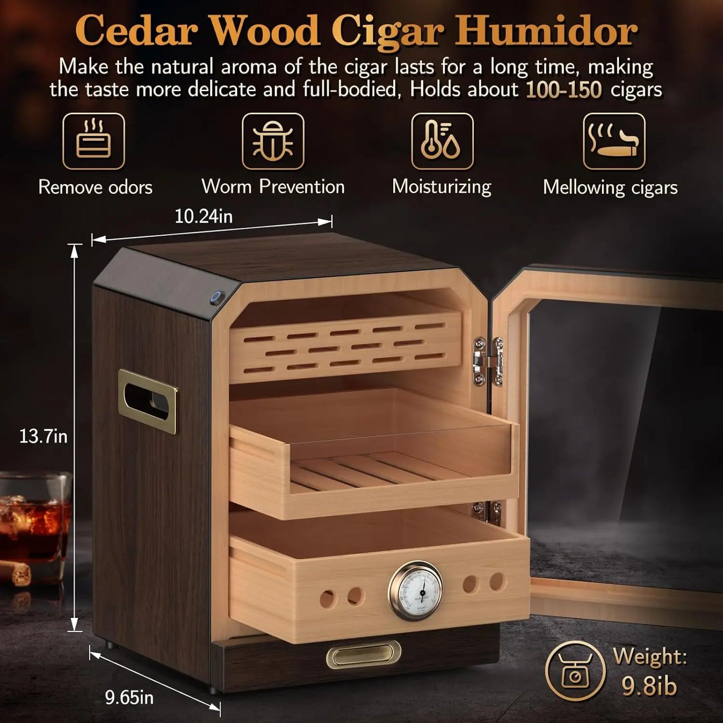 SEMKONT Cigar Humidor Cabinet With Lighted Magnetic Door