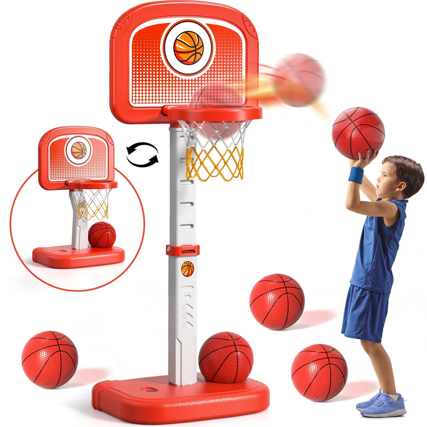 Indoor Outdoor Basketball Hoop Kids 3 To 12 With 4 Balls