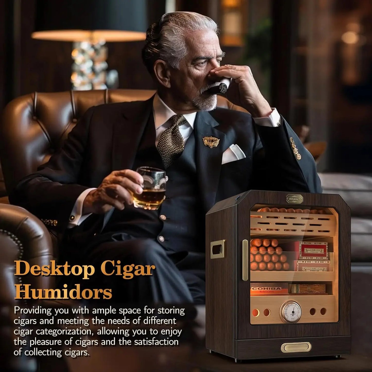 SEMKONT Cigar Humidor Cabinet With Lighted Magnetic Door