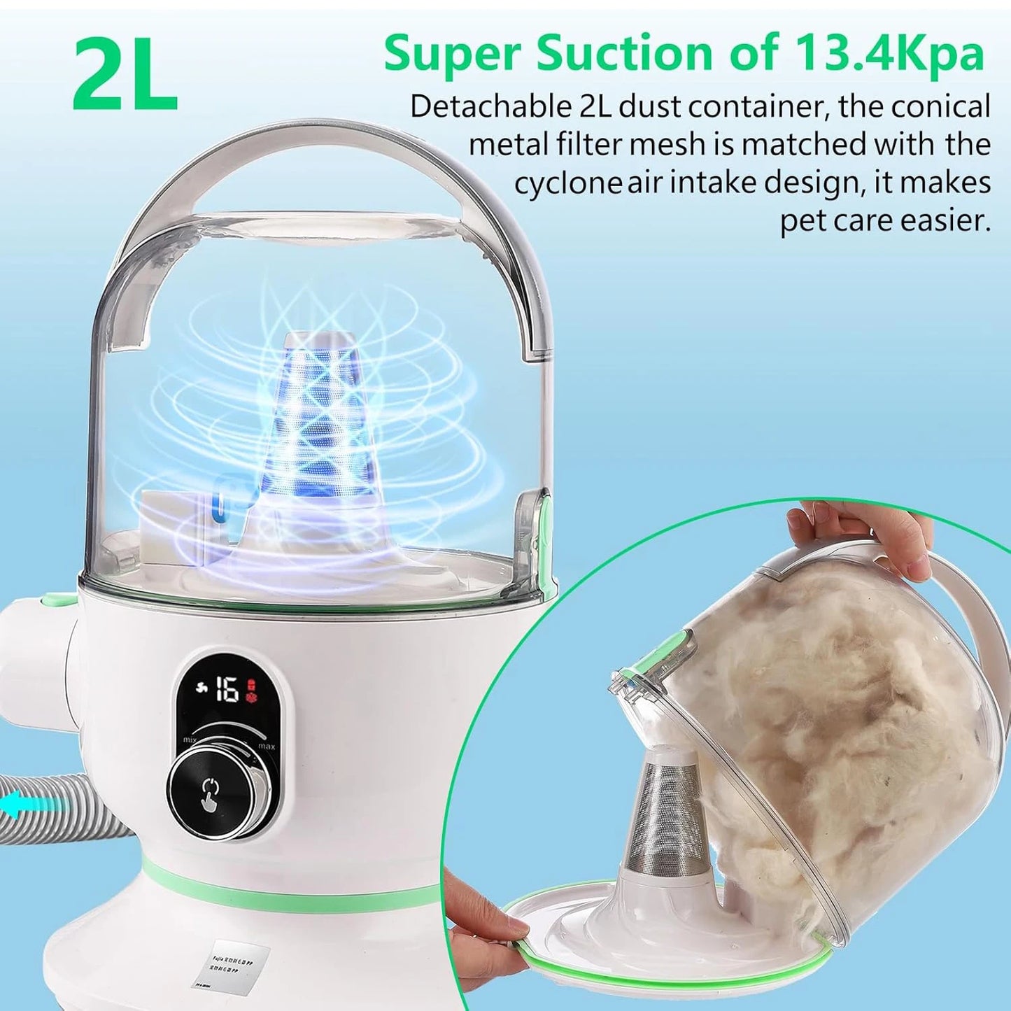 DishyKooker Pet Grooming Kit With Quiet Vacuum And 5 Tools