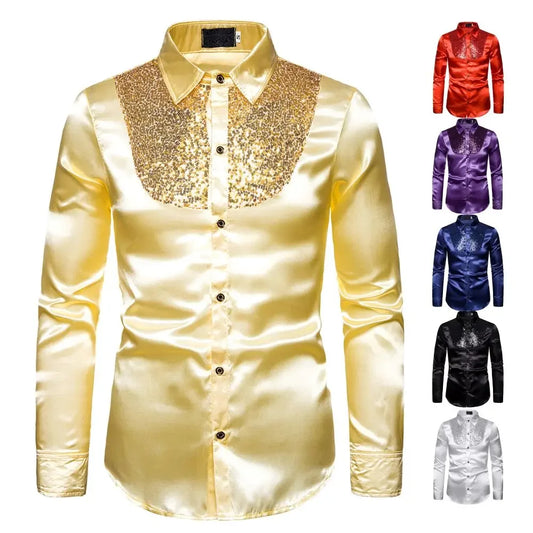 CN Zhejiang Mens Glitter Sequin Shirt Party Wedding