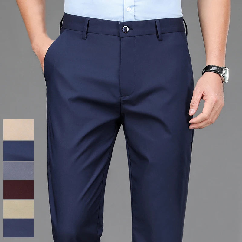 ENWEIGE Men Stretch Solid Black Smart Casual Trousers