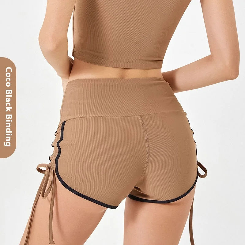 Women Thin Drawstring Yoga Shorts High Elastic Fitness Running