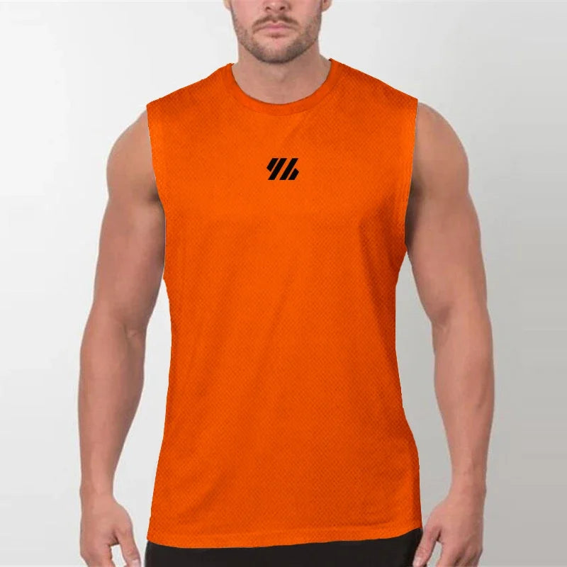 Mens Running Sleeveless Tank Tops Mesh Breathable Quick Dry