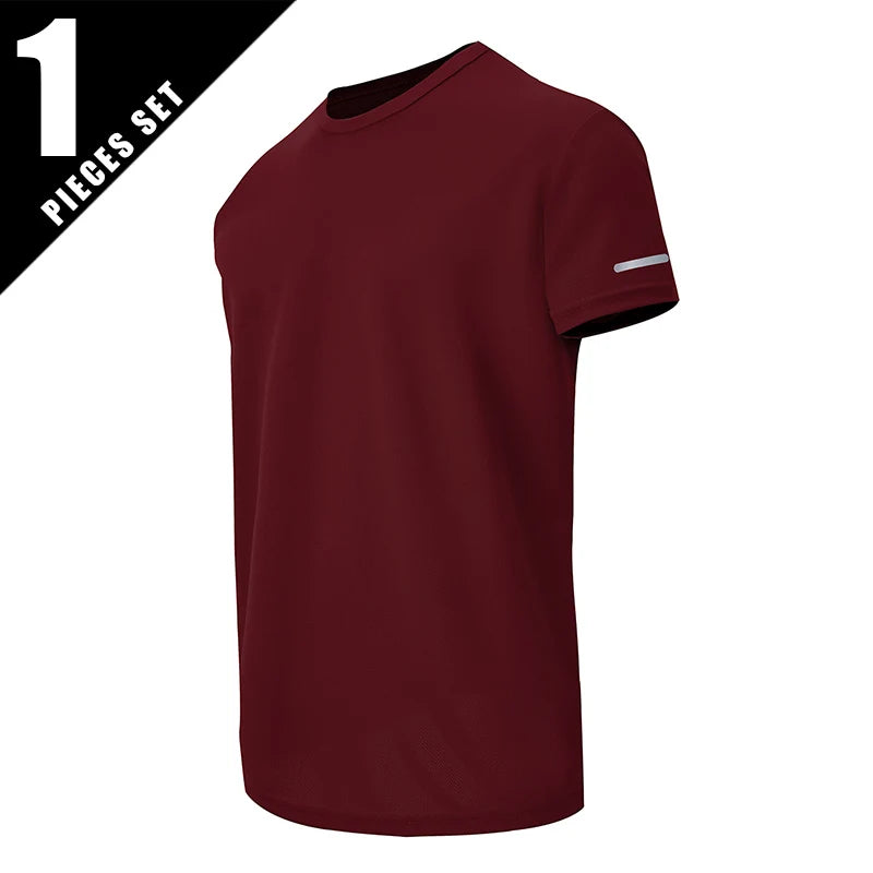 Mens Quick Dry Short Sleeve Sports Tee Solid Color Top