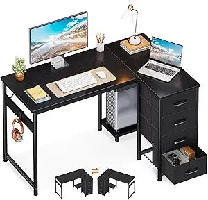 Color L Shaped Desk With 4 Drawers CPU Stand Hook Mount