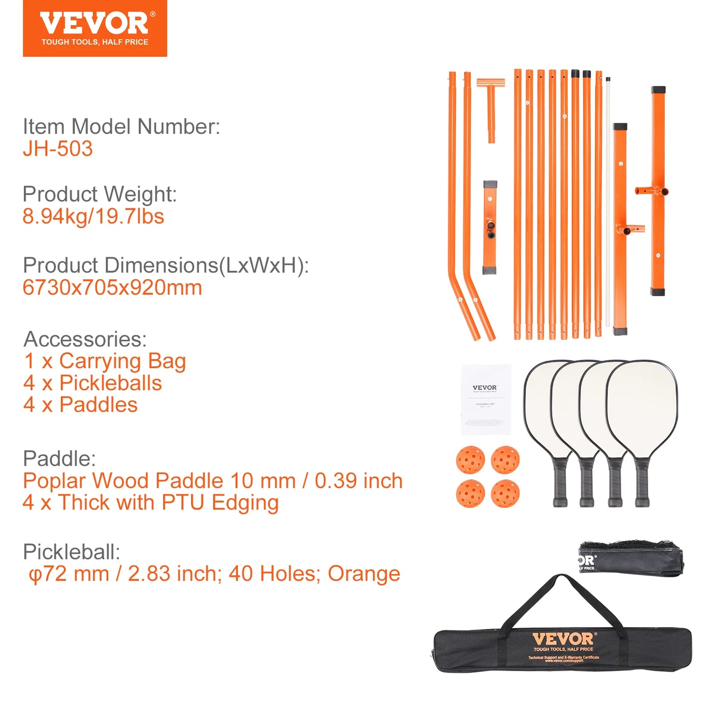VEVOR Portable Pickleball Net System Outdoor Full Court