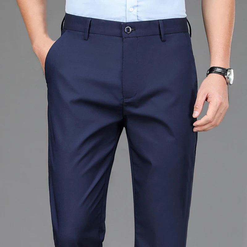 ENWEIGE Men Stretch Solid Black Smart Casual Trousers