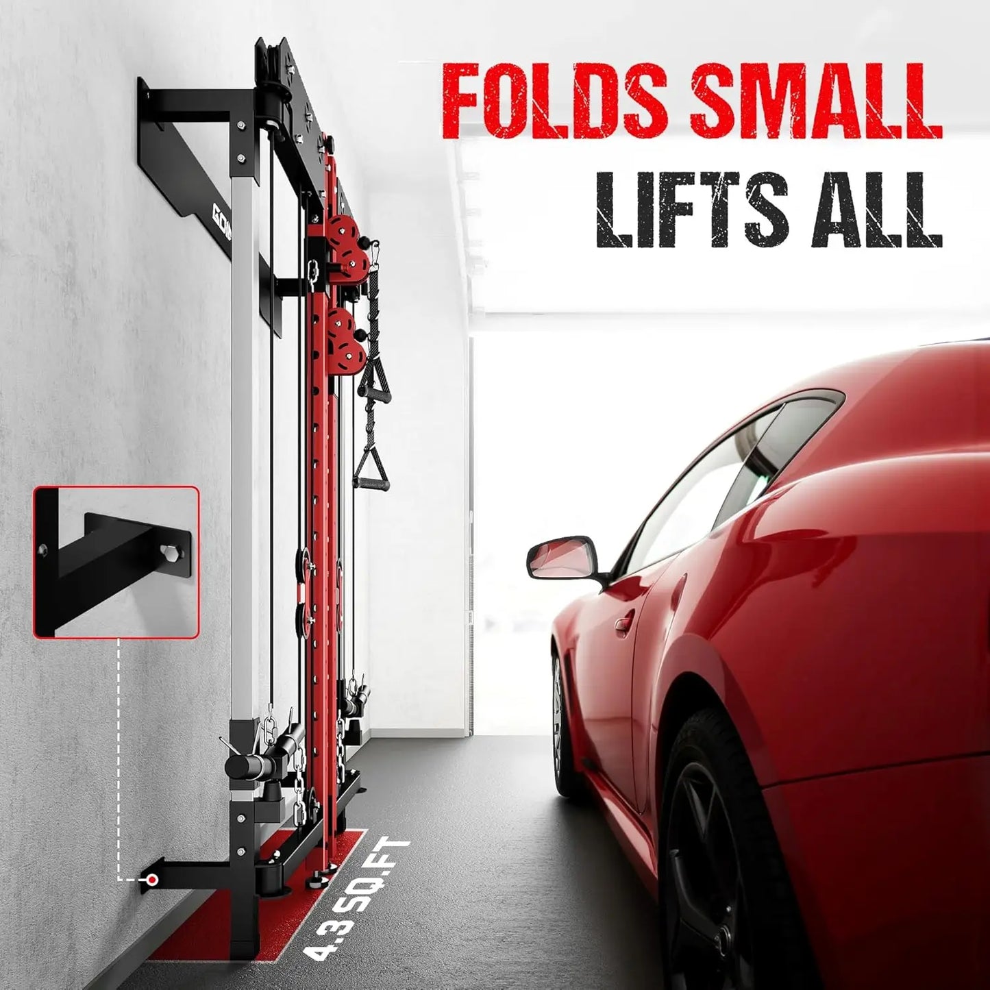 XMSJ Folding Squat Rack Wall Mounted Dual Pulley System