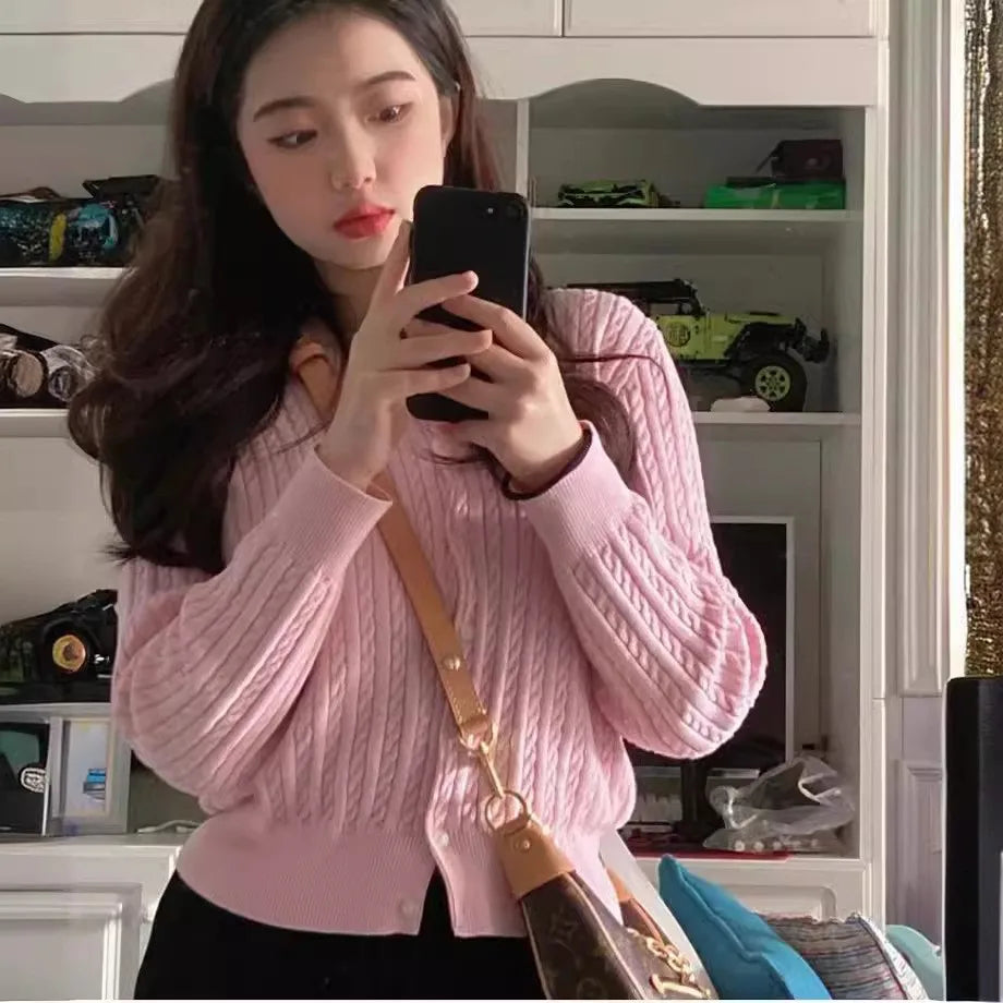 Sichuan Womens Ruff Pony Embroidered Knit Cardigan Slim Fit