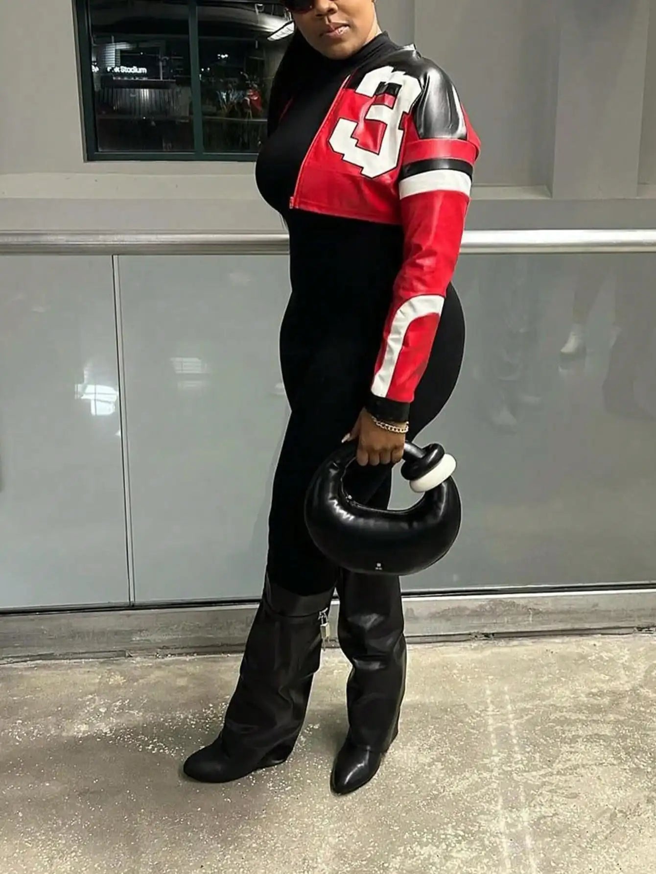 Womens Faux Leather Zip Bomber Jacket Retro Moto Style