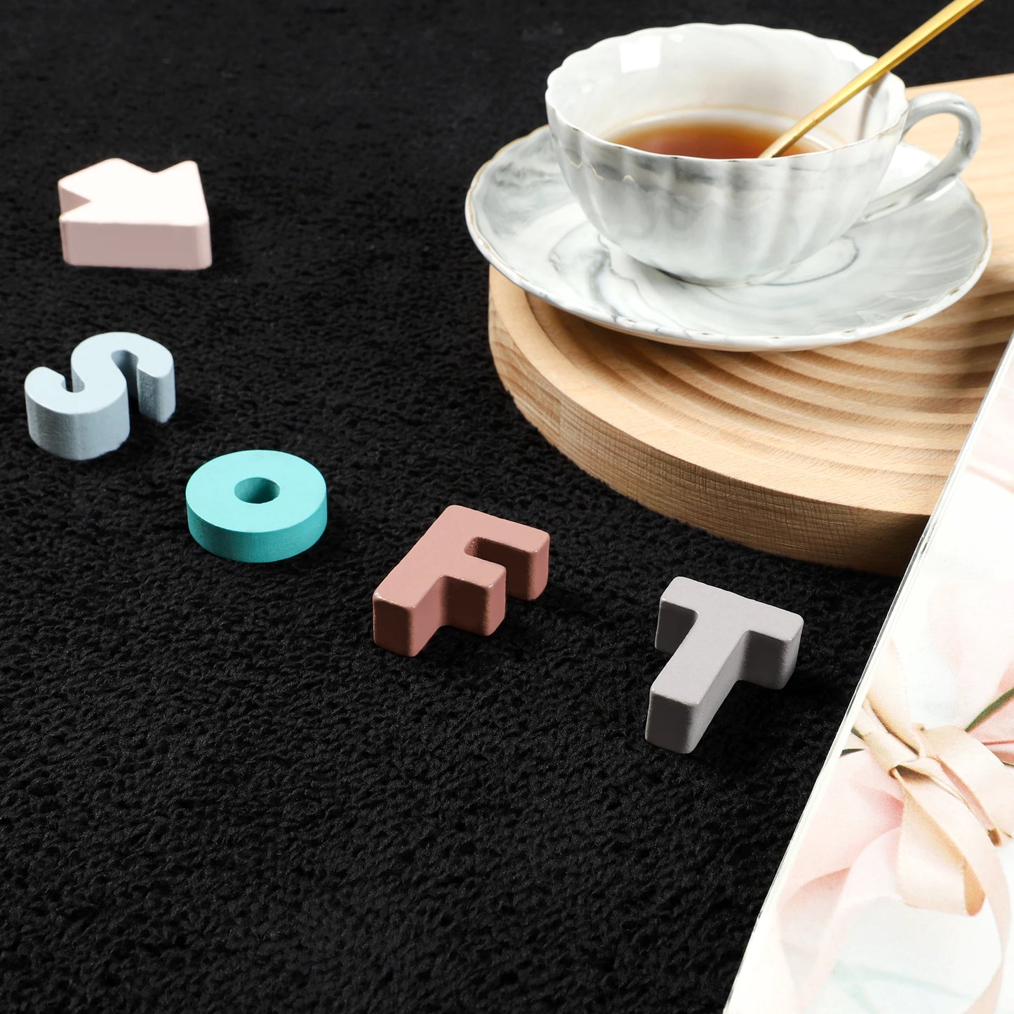 Black Nonslip Living Room Rug Bedside Large Soft Floor Mat