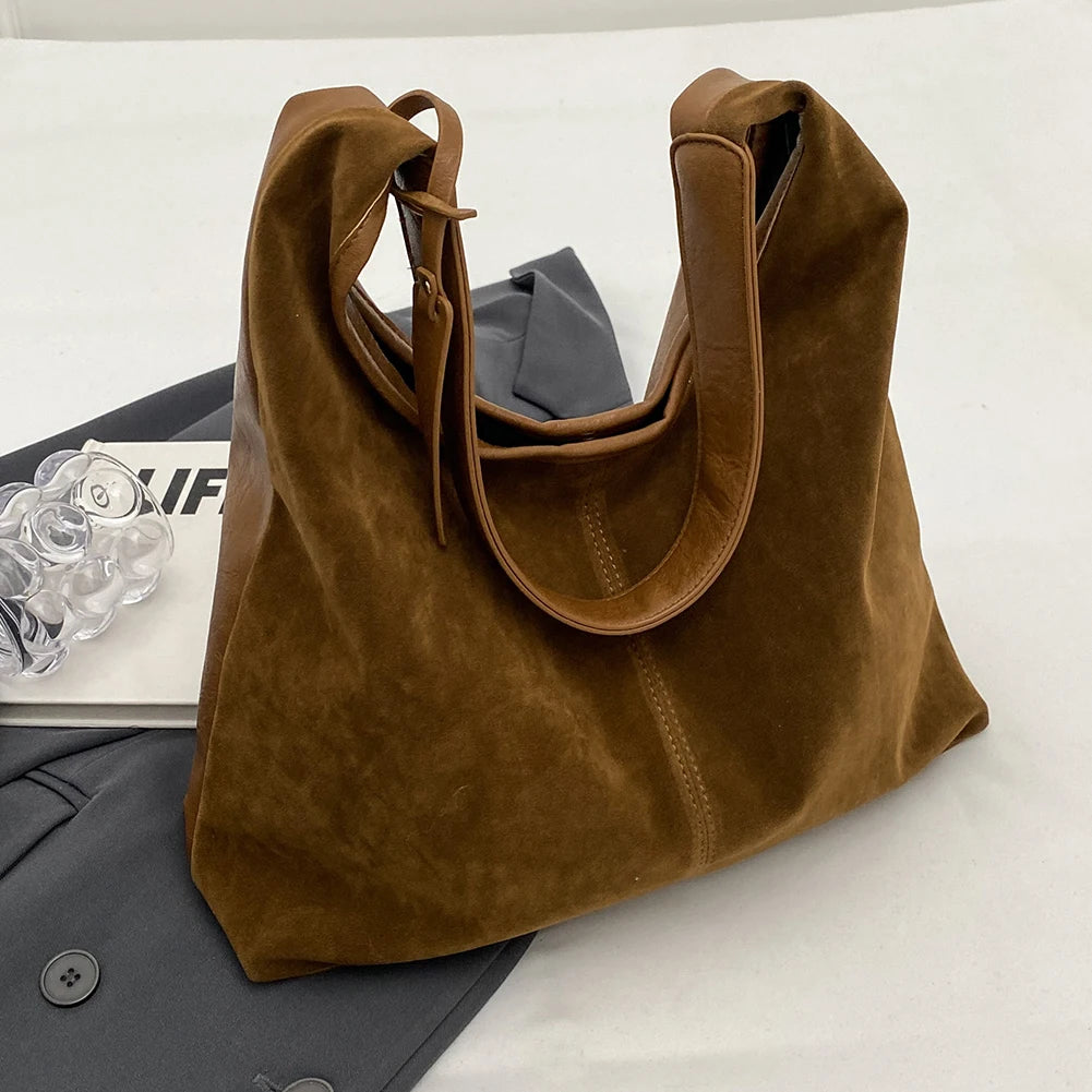Women Suede Tote Bag With Magnetic Closure Shoulder Bag
