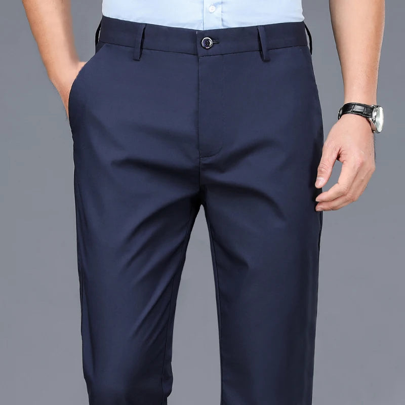 ENWEIGE Men Stretch Solid Black Smart Casual Trousers