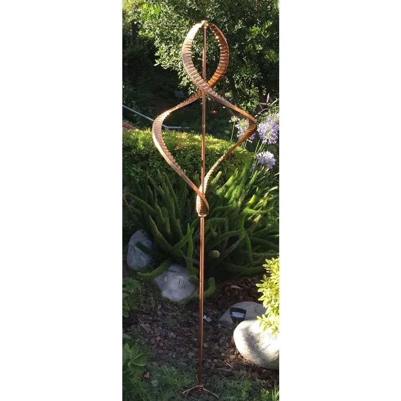 Wind Sculpture Kinetic Copper Dual Helix Spinner Decor