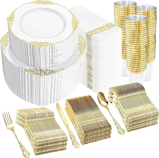 XMSJ Disposable Dinnerware Set 700Pcs for Wedding Reception