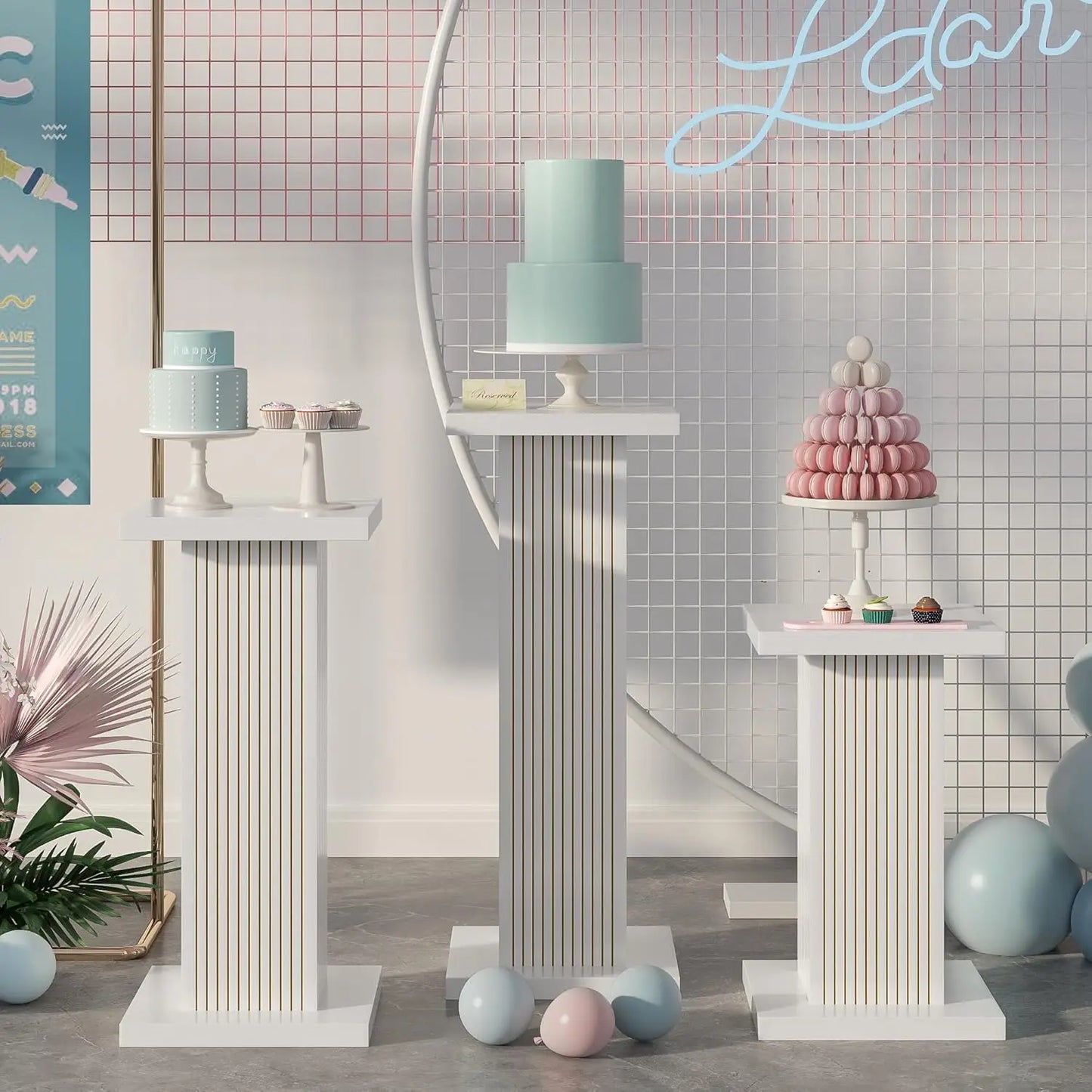 XMSJH Square Pedestal Stands Wood Party Decor 3Pcs