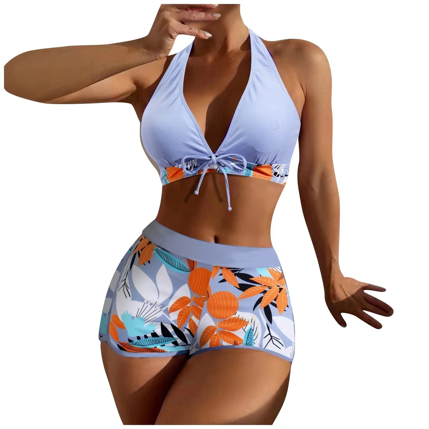 High Waist Plant Print Bikini Set Women Two Piece Swimsuit