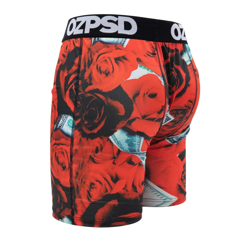 5 Piece Men Boxers Set Breathable Plus Size Print Trunks