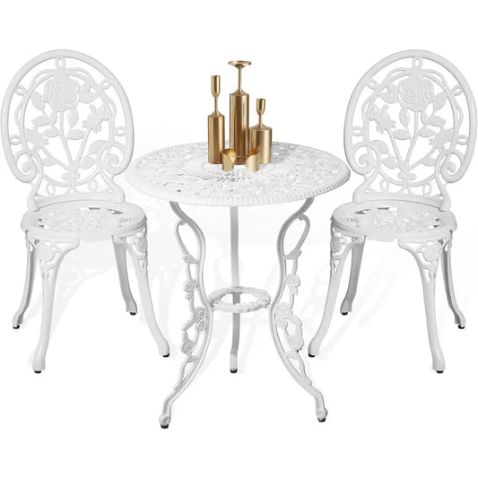 Outdoor Rose Pattern Cast Aluminum Bistro Table and Chairs