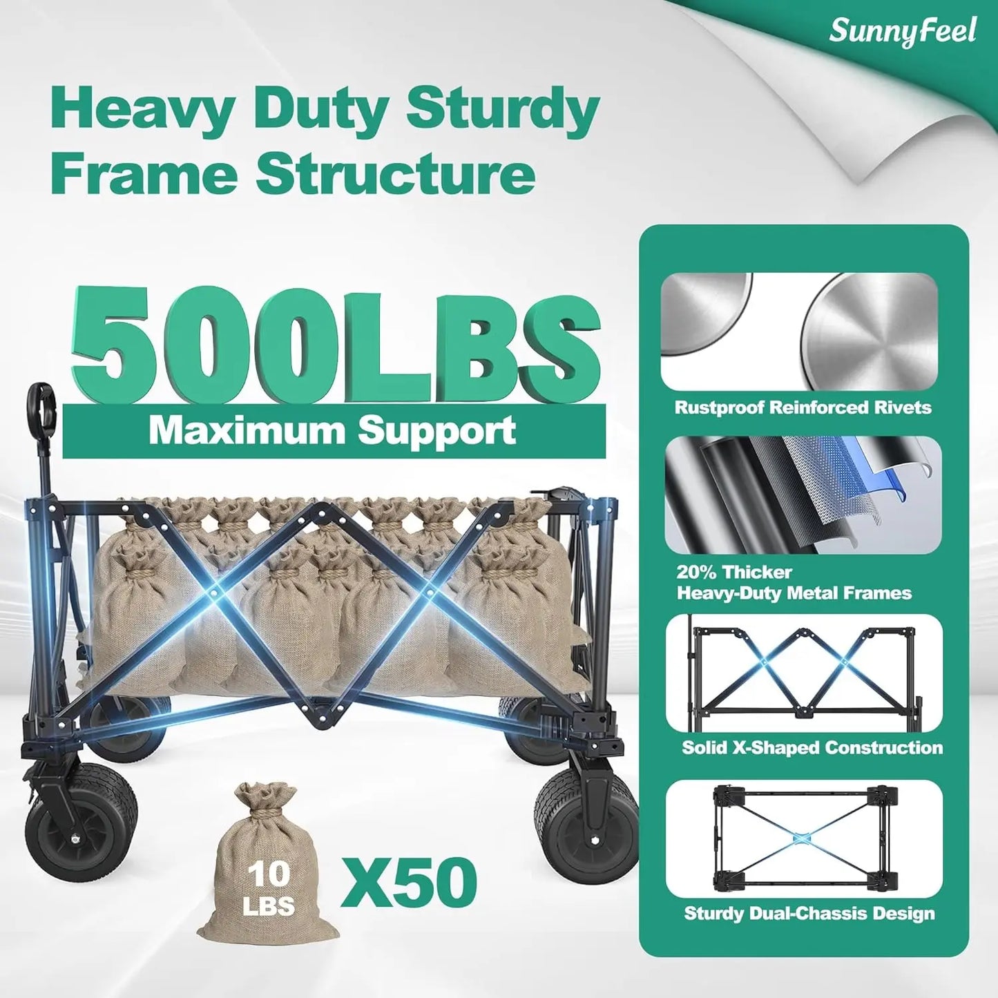 Heavy Duty Collapsible Outdoor Utility Wagon 500LB Capacity