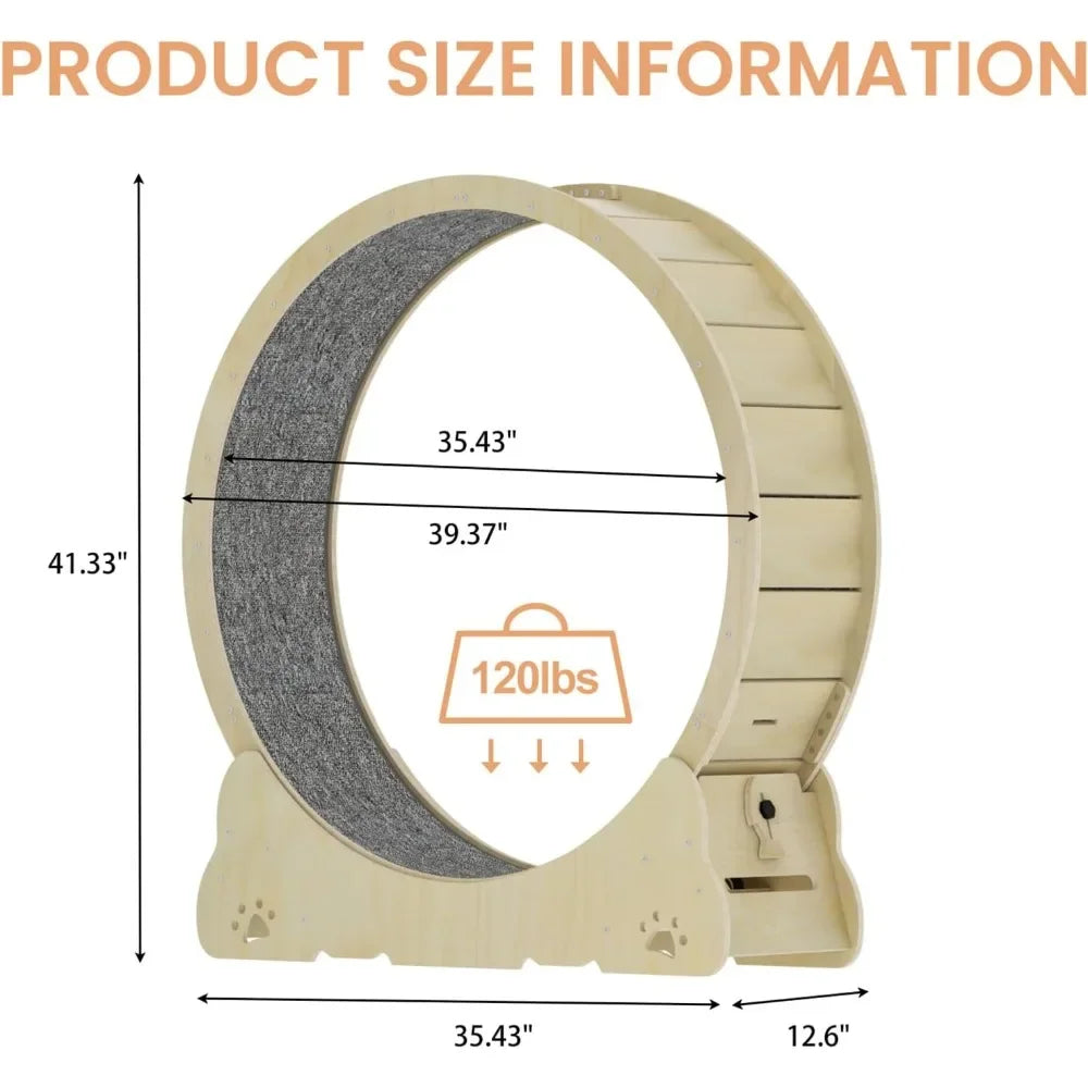 Large Cat Exercise Wheel 40 Inch Natural Solid Wood Indoor
