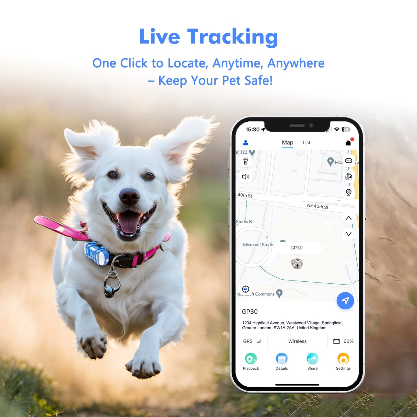Wanwaytech 4G Pet GPS Tracker Waterproof With Live Tracking