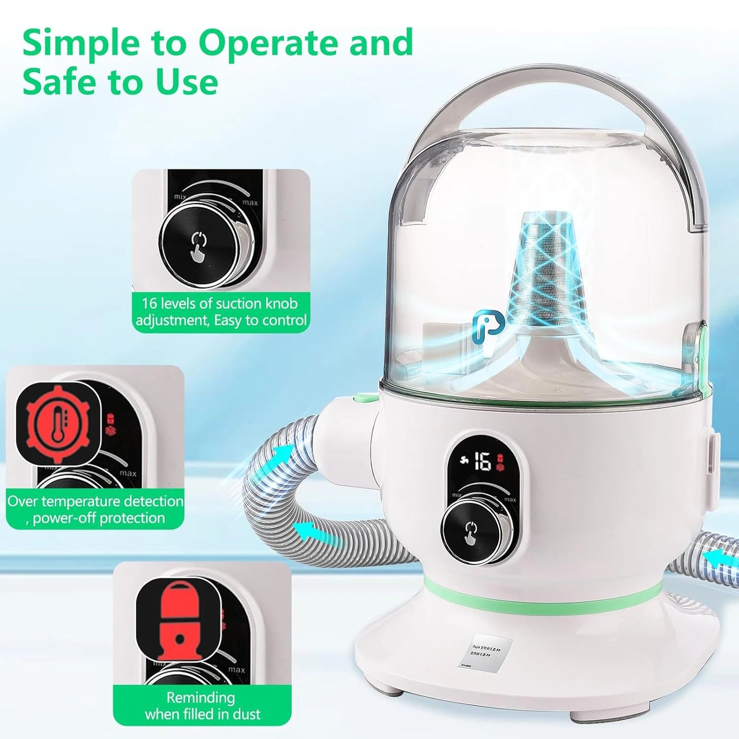 DishyKooker Pet Grooming Kit With Quiet Vacuum And 5 Tools