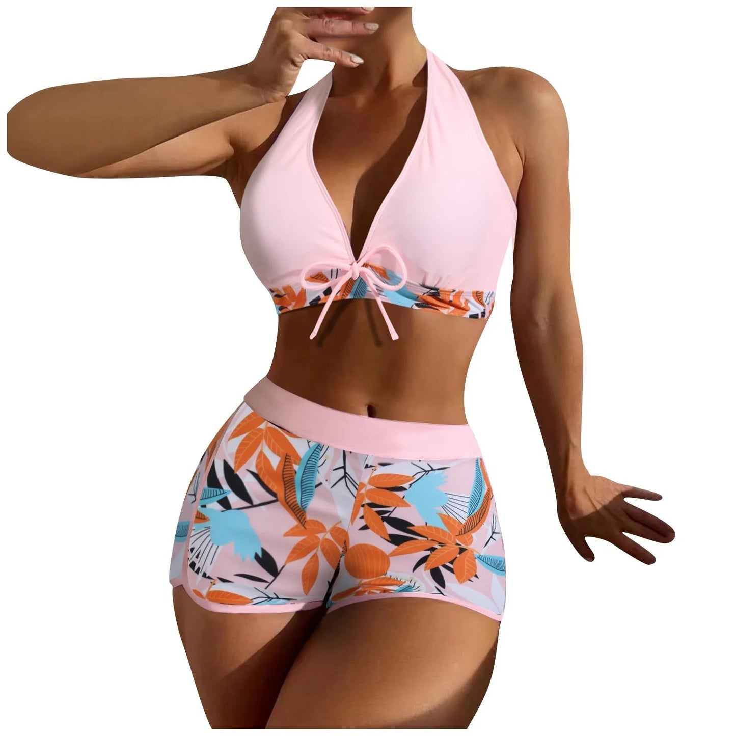 High Waist Plant Print Bikini Set Women Two Piece Swimsuit